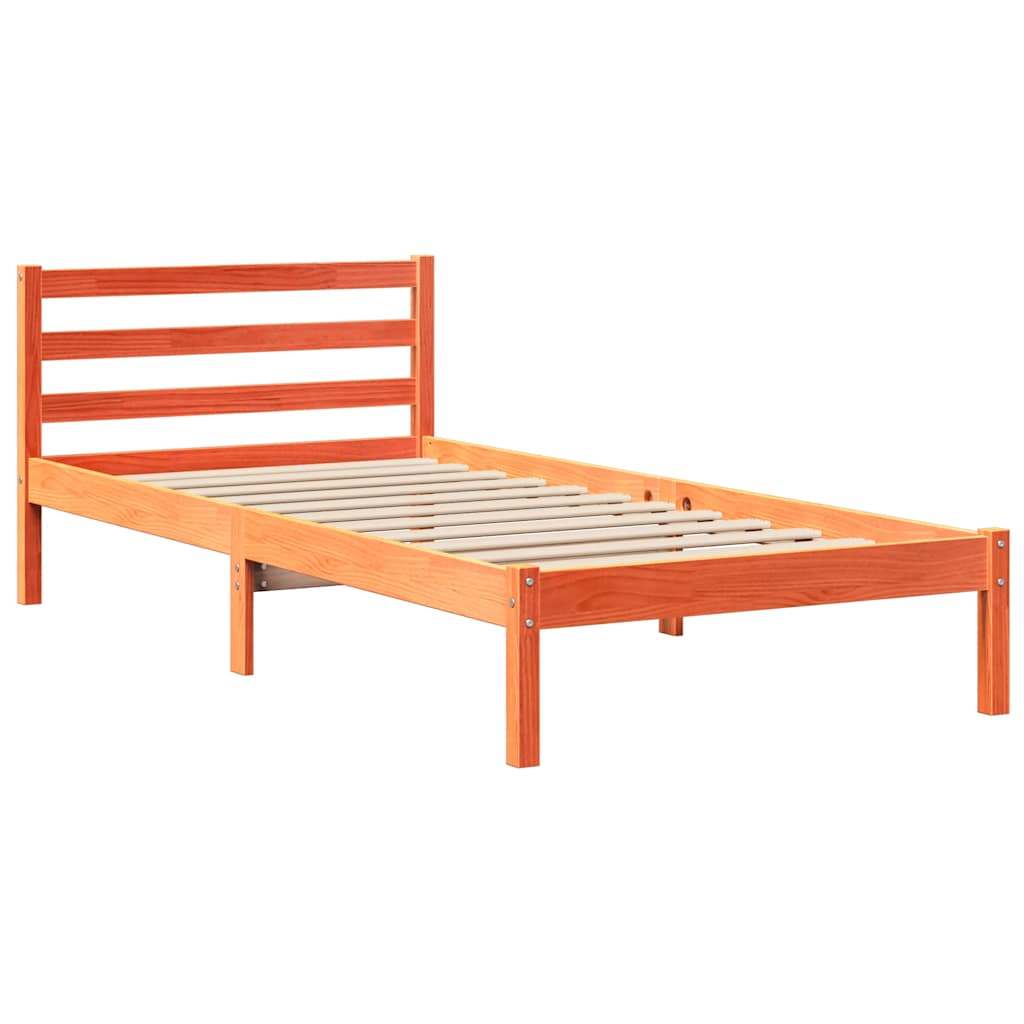 Cadre de lit sans matelas cire marron 90x190 cm bois pin massif - XIOS