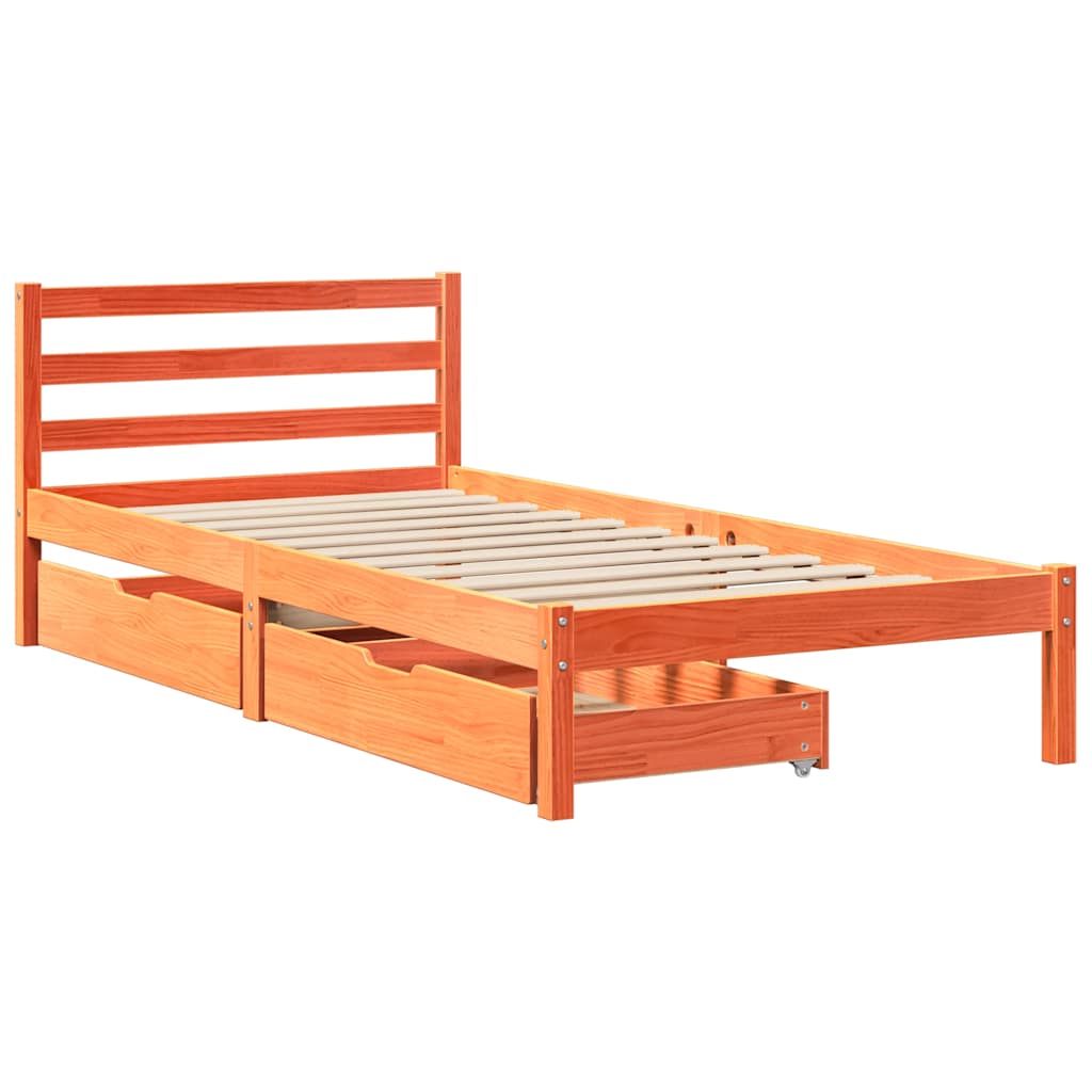 Cadre de lit sans matelas cire marron 90x200 cm bois pin massif - XIOS