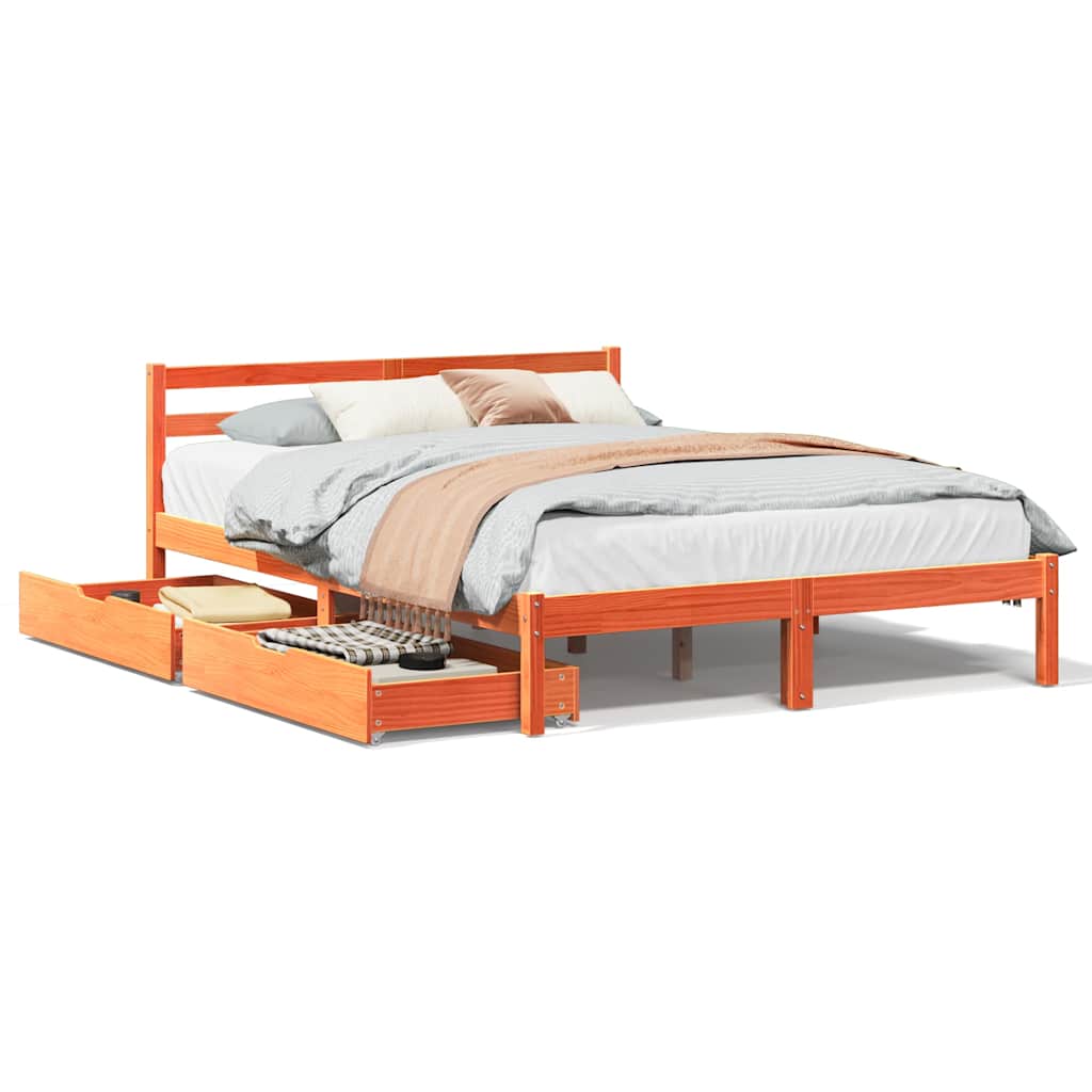 Cadre de lit sans matelas cire marron 150x200cm bois pin massif - XIOS