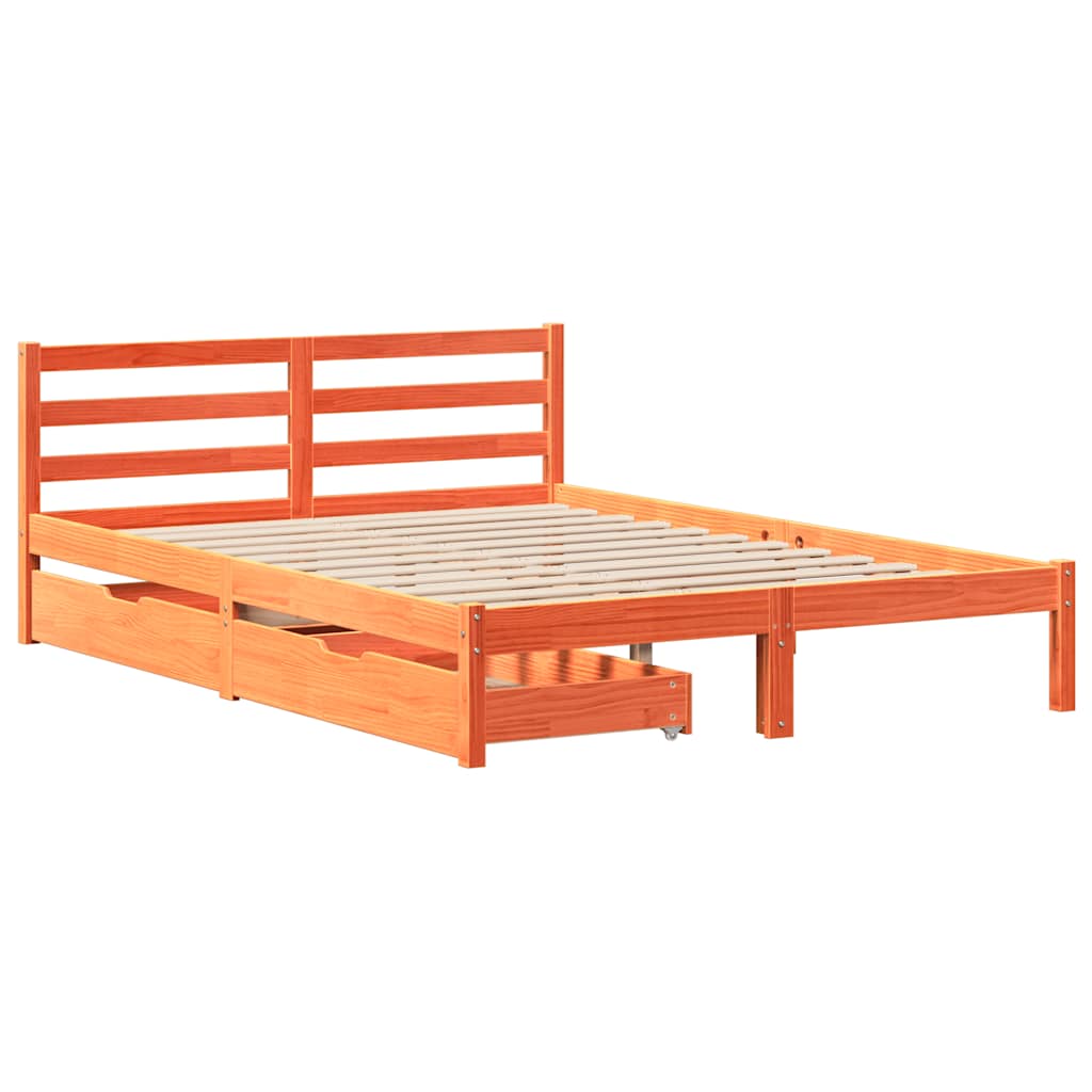 Cadre de lit sans matelas cire marron 150x200cm bois pin massif - XIOS