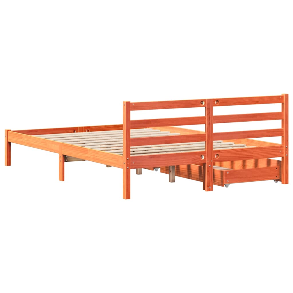 Cadre de lit sans matelas cire marron 150x200cm bois pin massif - XIOS