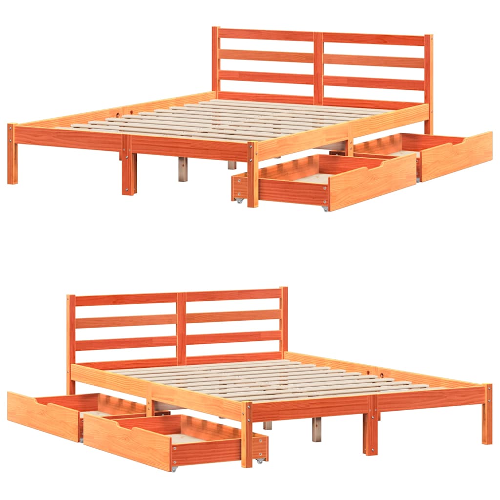 Cadre de lit sans matelas cire marron 150x200cm bois pin massif - XIOS