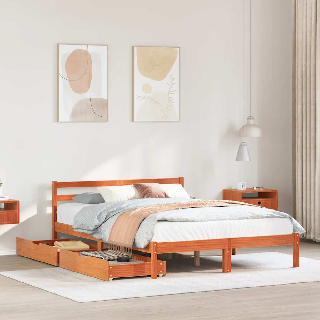 Cadre de lit sans matelas cire marron 150x200cm bois pin massif - XIOS