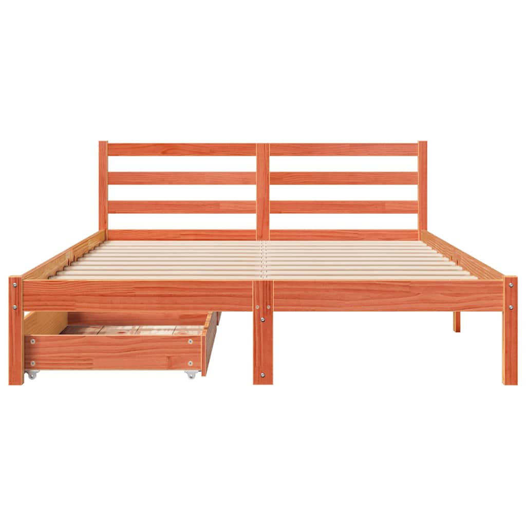 Cadre de lit sans matelas cire marron 160x200cm bois pin massif - XIOS