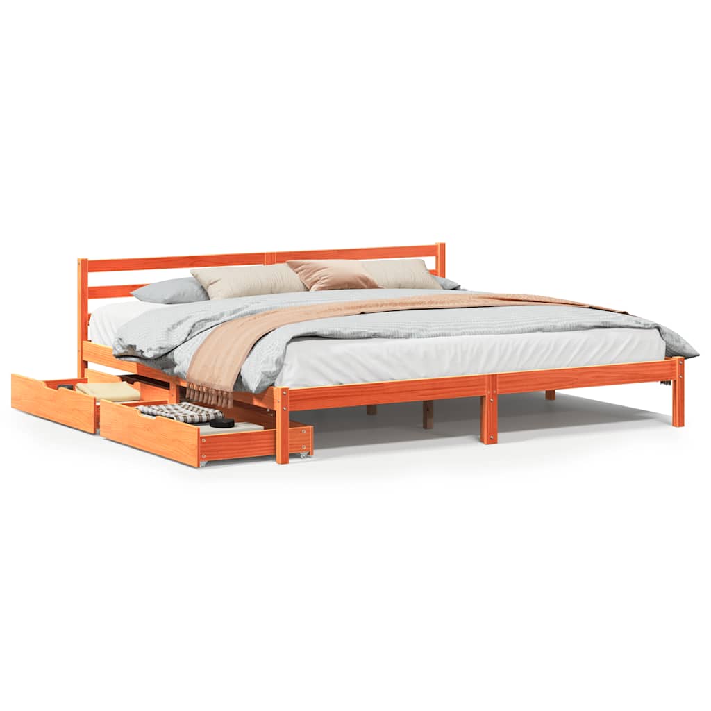 Cadre de lit sans matelas cire marron 200x200cm bois pin massif - XIOS