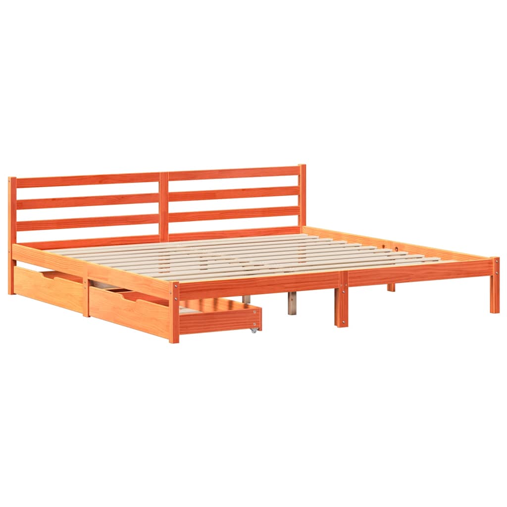 Cadre de lit sans matelas cire marron 200x200cm bois pin massif - XIOS