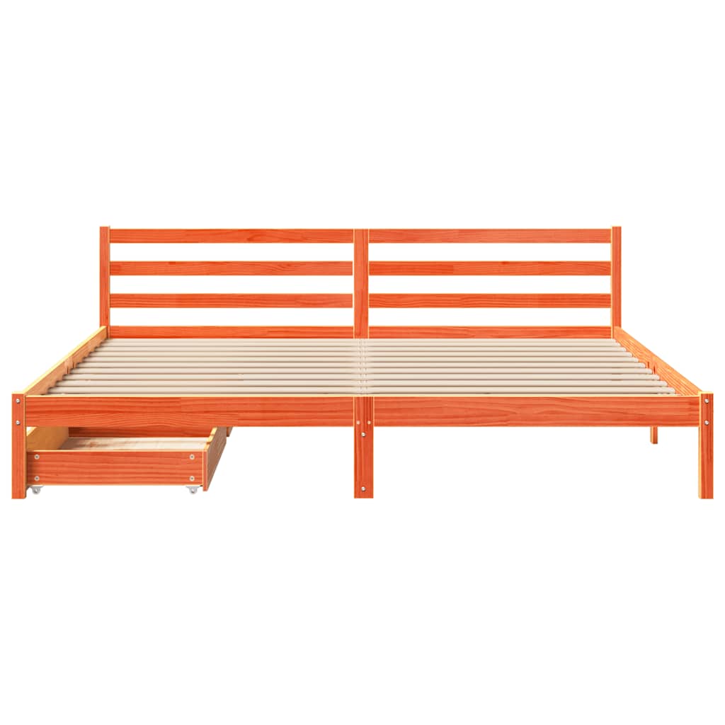 Cadre de lit sans matelas cire marron 200x200cm bois pin massif - XIOS