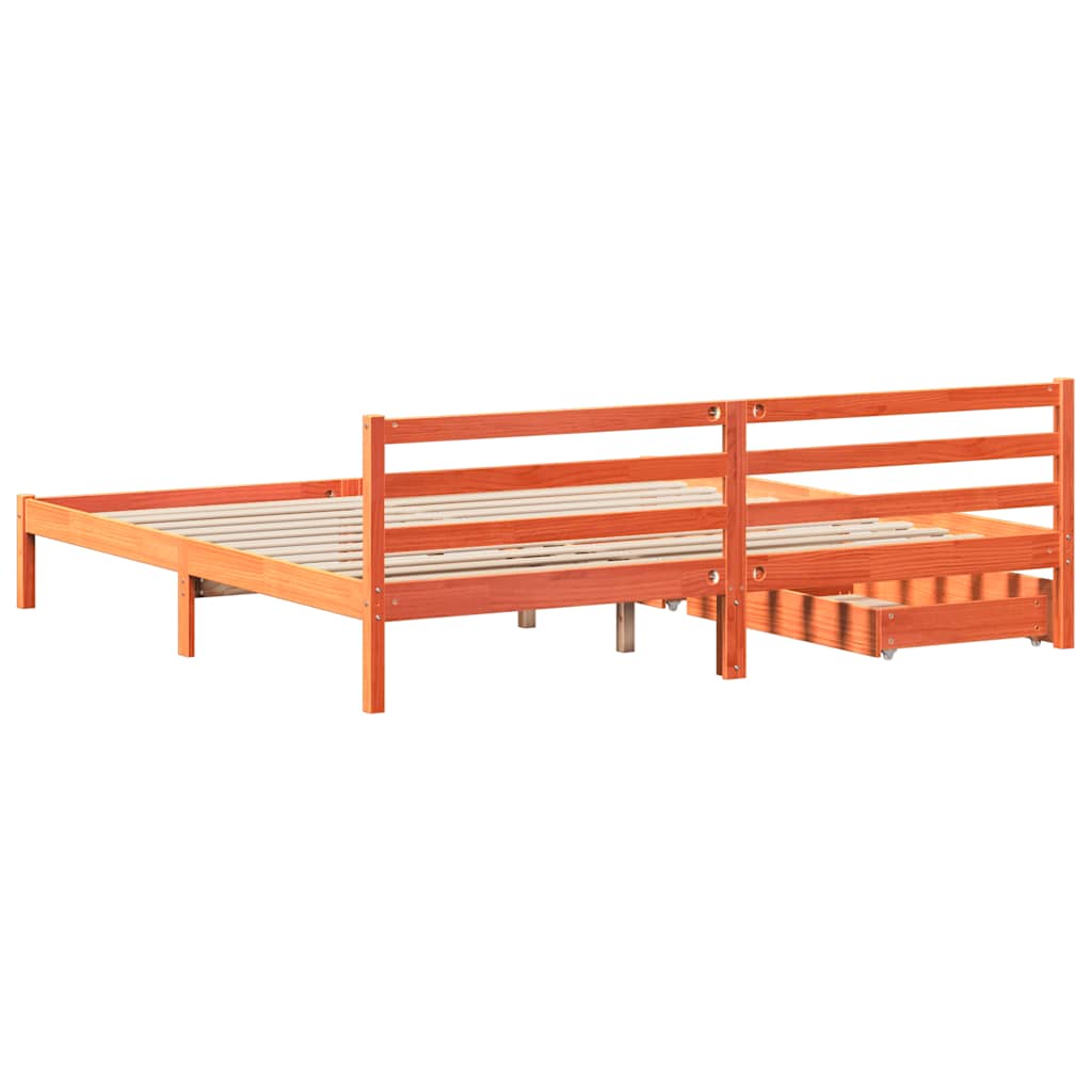 Cadre de lit sans matelas cire marron 200x200cm bois pin massif - XIOS