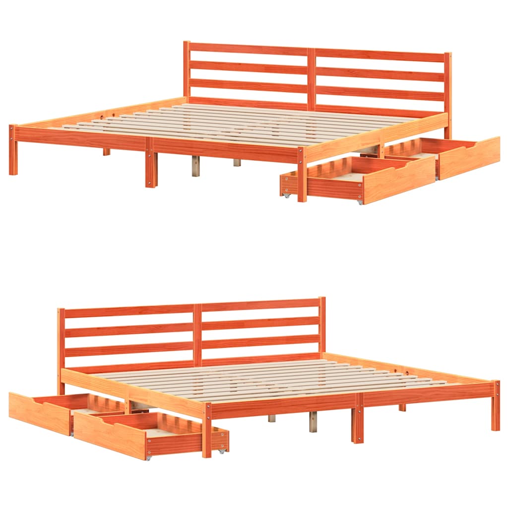 Cadre de lit sans matelas cire marron 200x200cm bois pin massif - XIOS