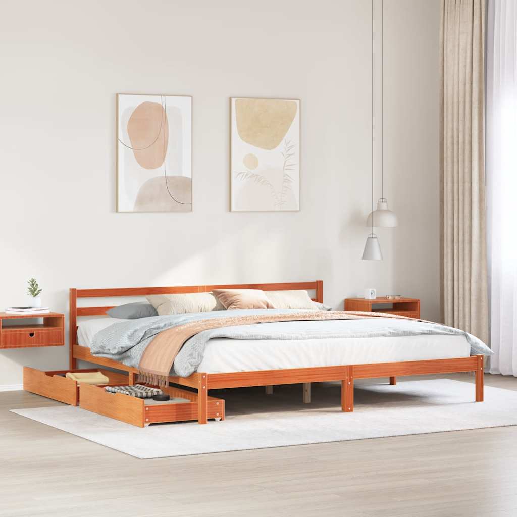 Cadre de lit sans matelas cire marron 200x200cm bois pin massif - XIOS