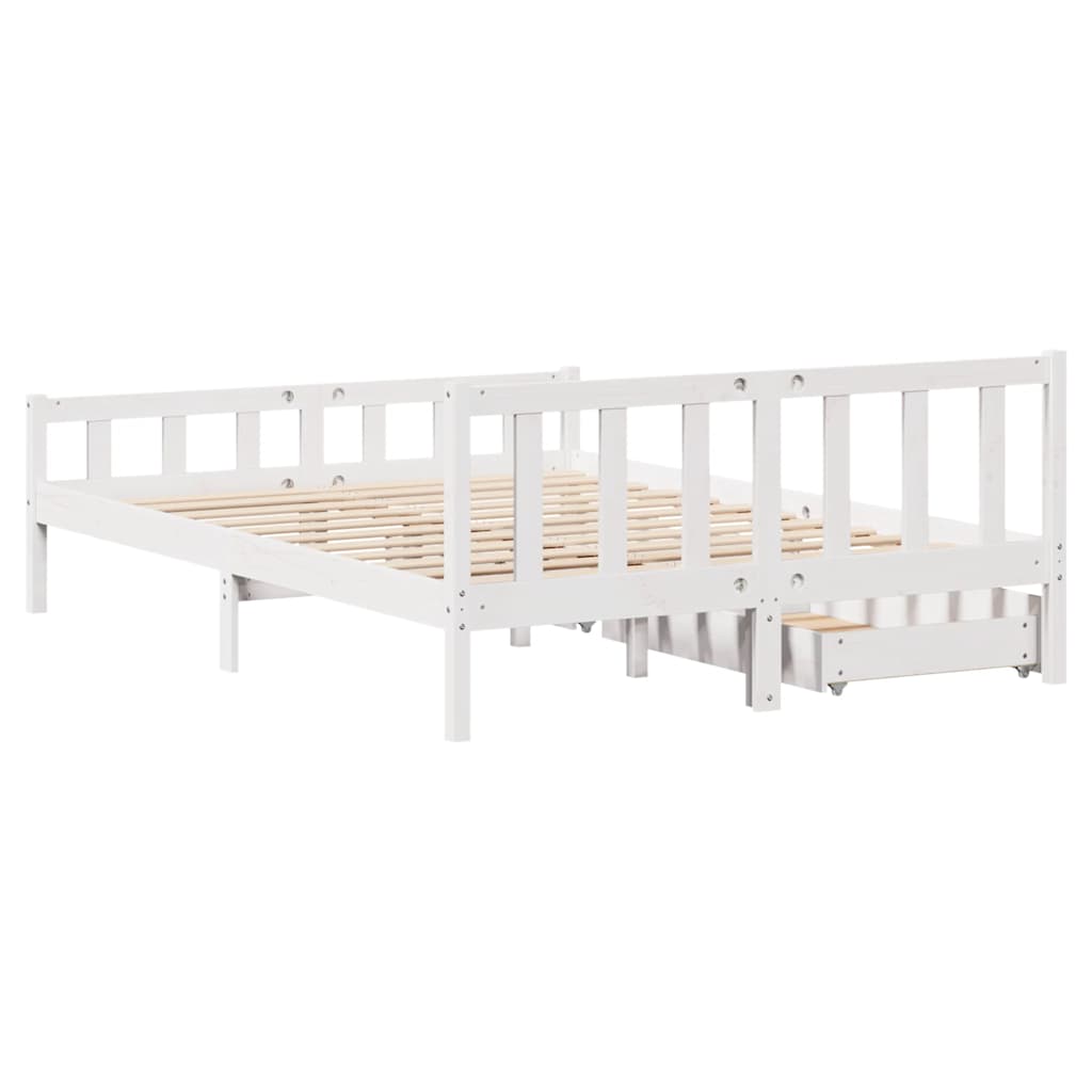 Cadre de lit sans matelas blanc 150x200 cm bois de pin massif - XIOS