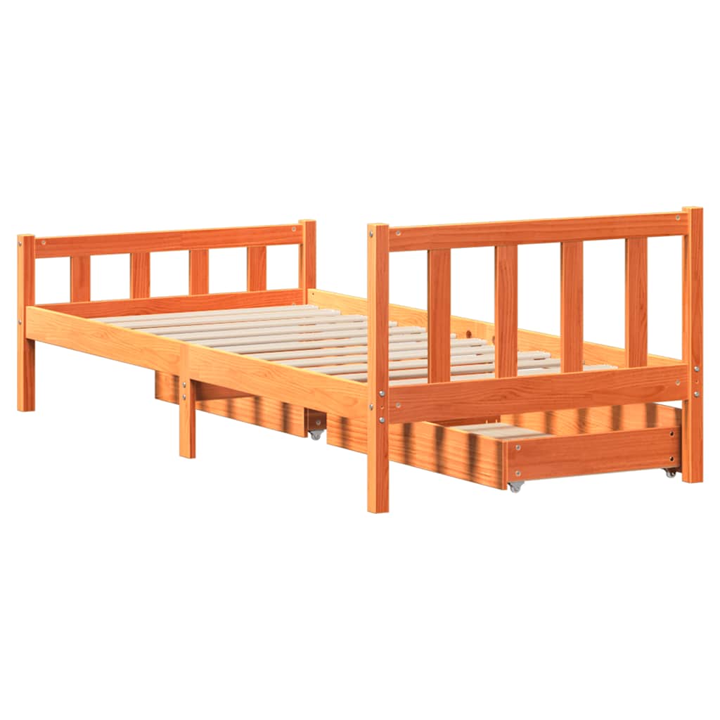 Cadre de lit sans matelas cire marron 75x190 cm bois pin massif - XIOS