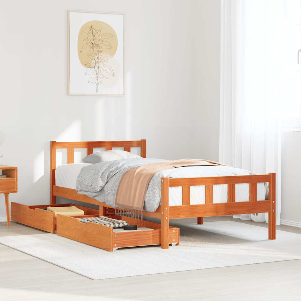 Cadre de lit sans matelas cire marron 75x190 cm bois pin massif - XIOS