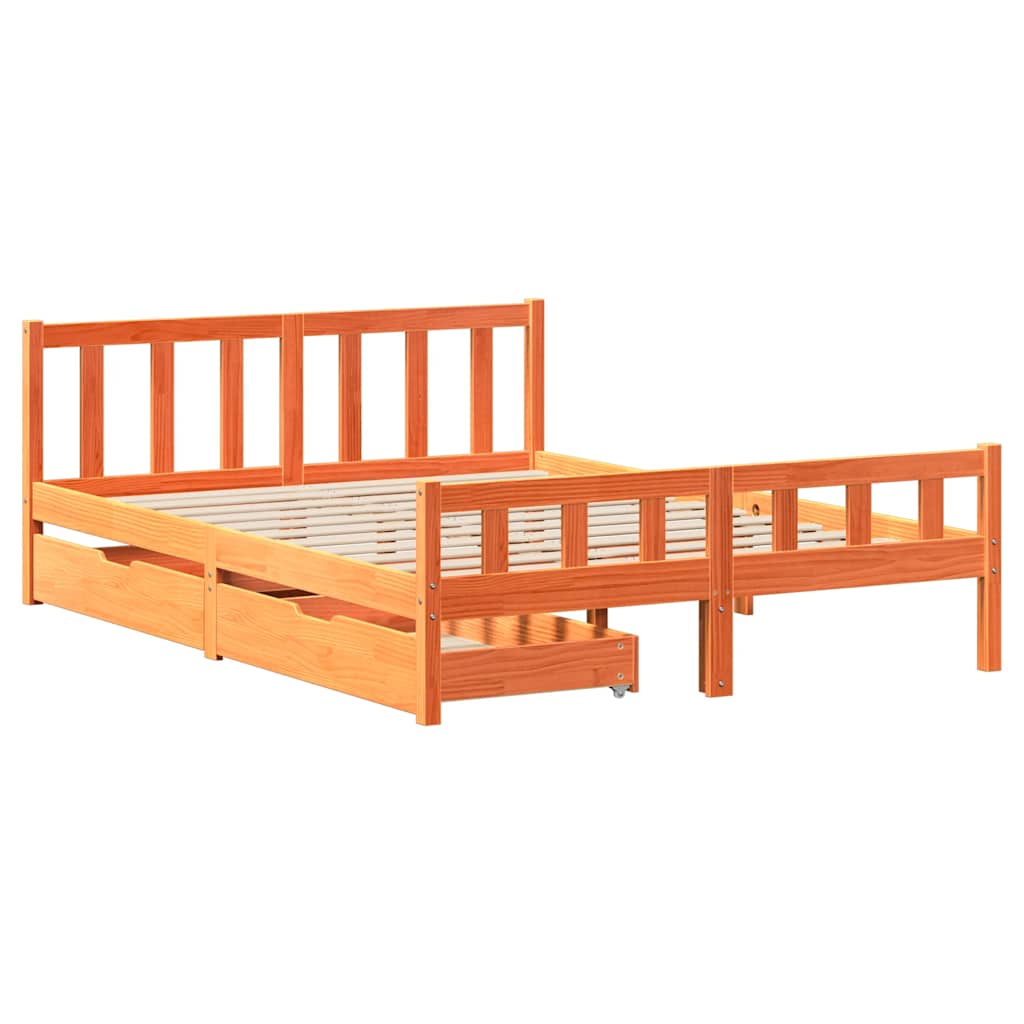 Cadre de lit sans matelas cire marron 150x200cm bois pin massif - XIOS