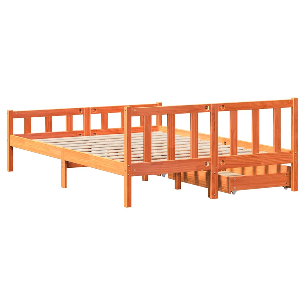 Cadre de lit sans matelas cire marron 160x200cm bois pin massif - XIOS