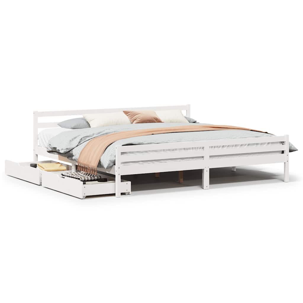 Cadre de lit sans matelas blanc 200x200 cm bois massif de pin - XIOS