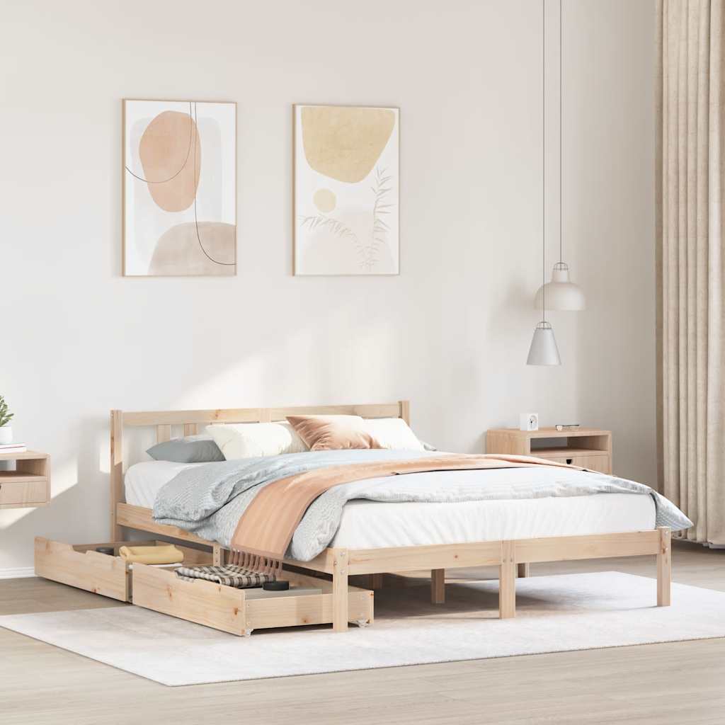 Cadre de lit sans matelas 135x190 cm bois de pin massif - XIOS
