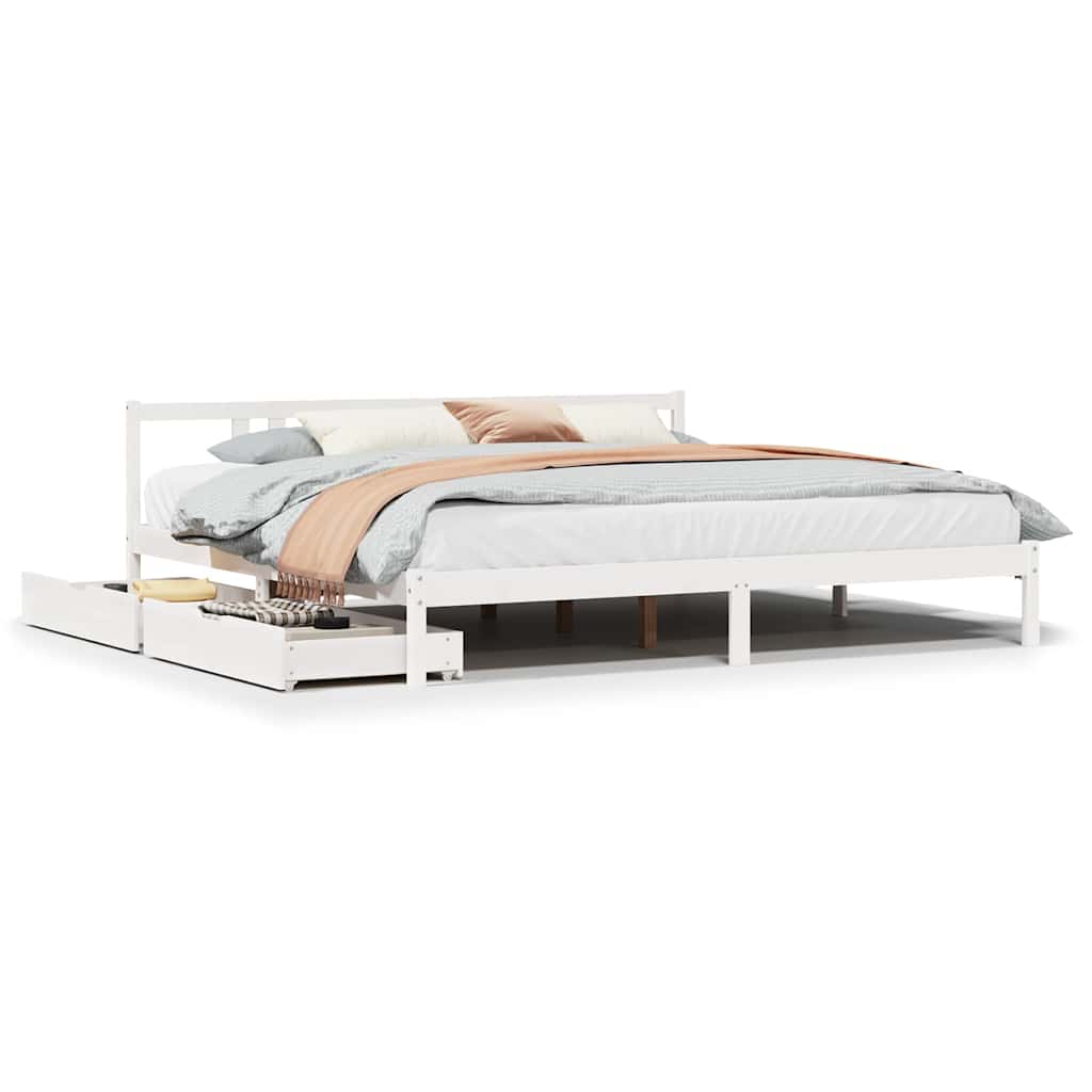 Cadre de lit sans matelas blanc 200x200 cm bois massif de pin - XIOS