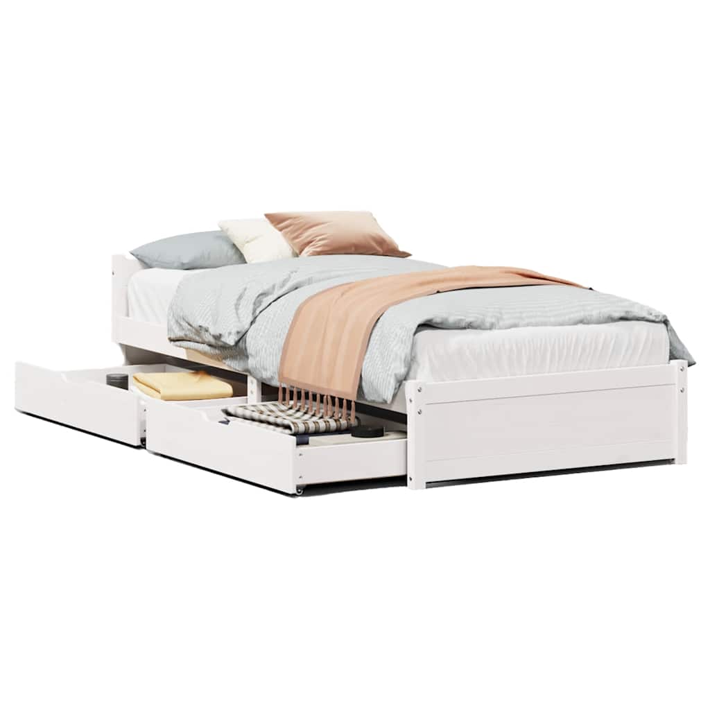 Cadre de lit sans matelas blanc 90x190 cm bois de pin massif - XIOS