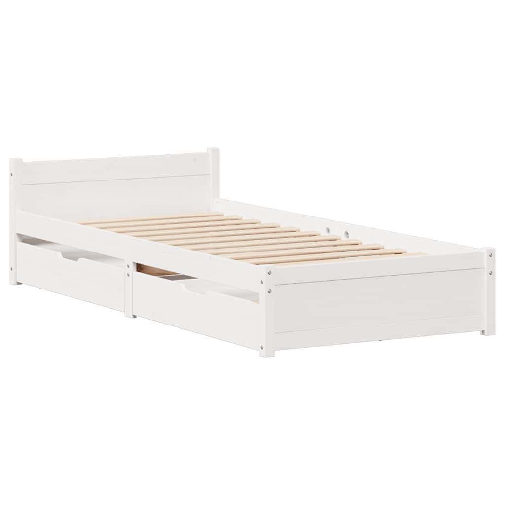 Cadre de lit sans matelas blanc 90x190 cm bois de pin massif - XIOS