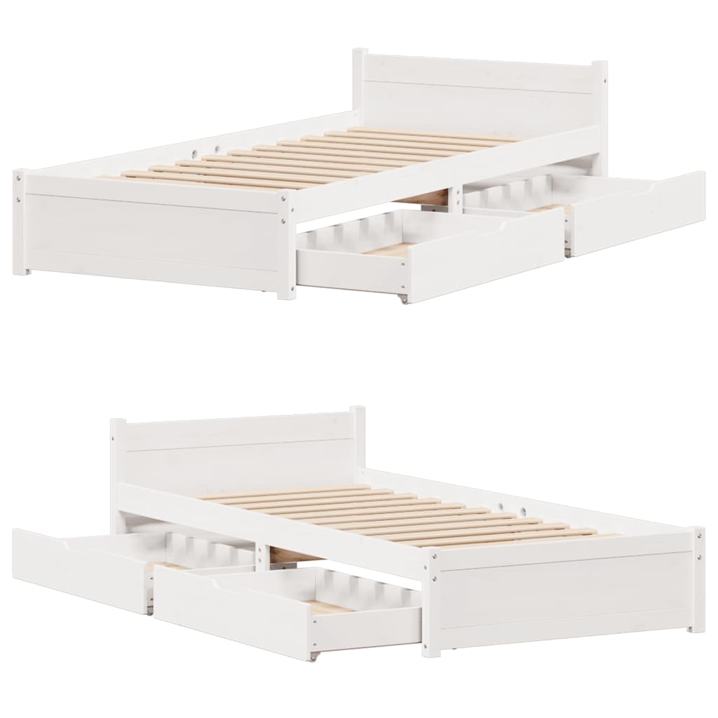Cadre de lit sans matelas blanc 90x190 cm bois de pin massif - XIOS