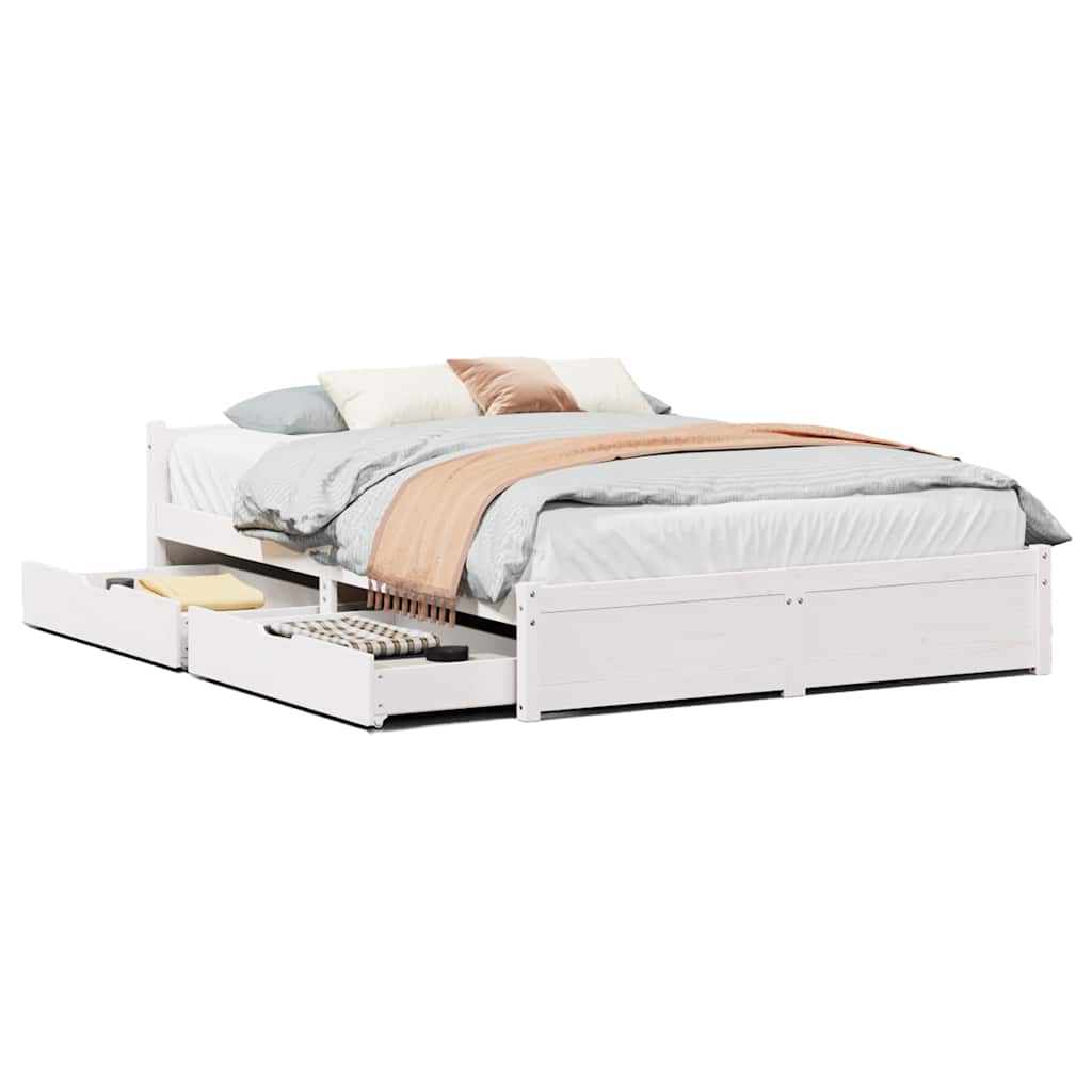 Cadre de lit sans matelas blanc 135x190 cm bois de pin massif - XIOS