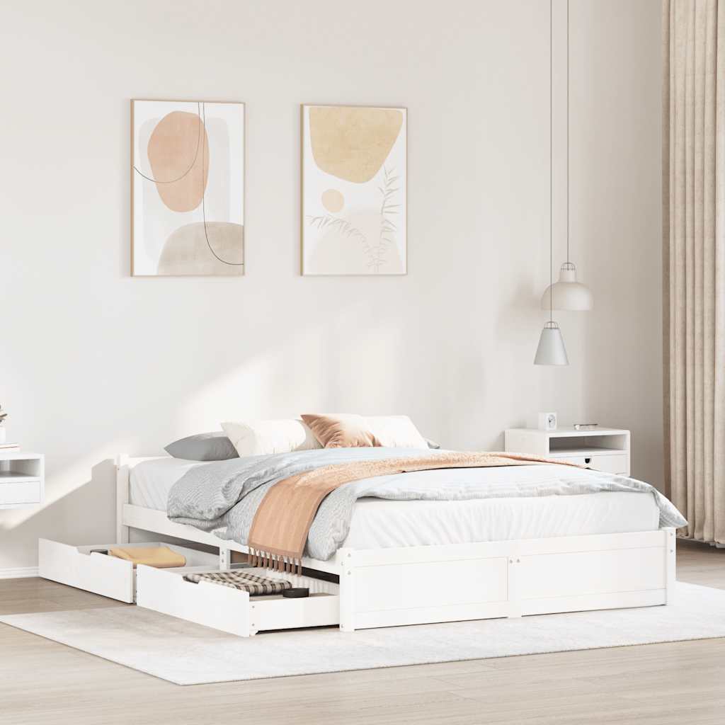 Cadre de lit sans matelas blanc 135x190 cm bois de pin massif - XIOS