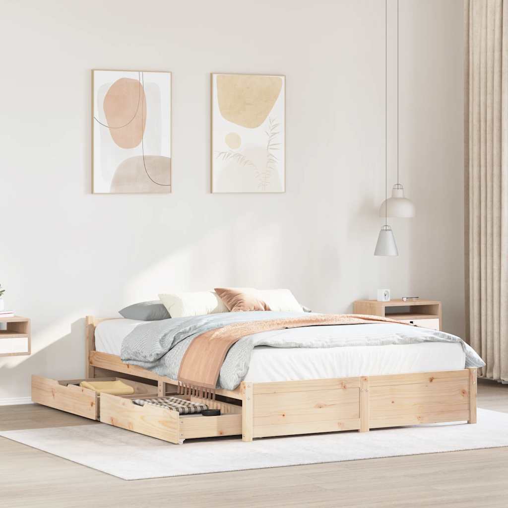 Cadre de lit sans matelas 140x190 cm bois de pin massif - XIOS