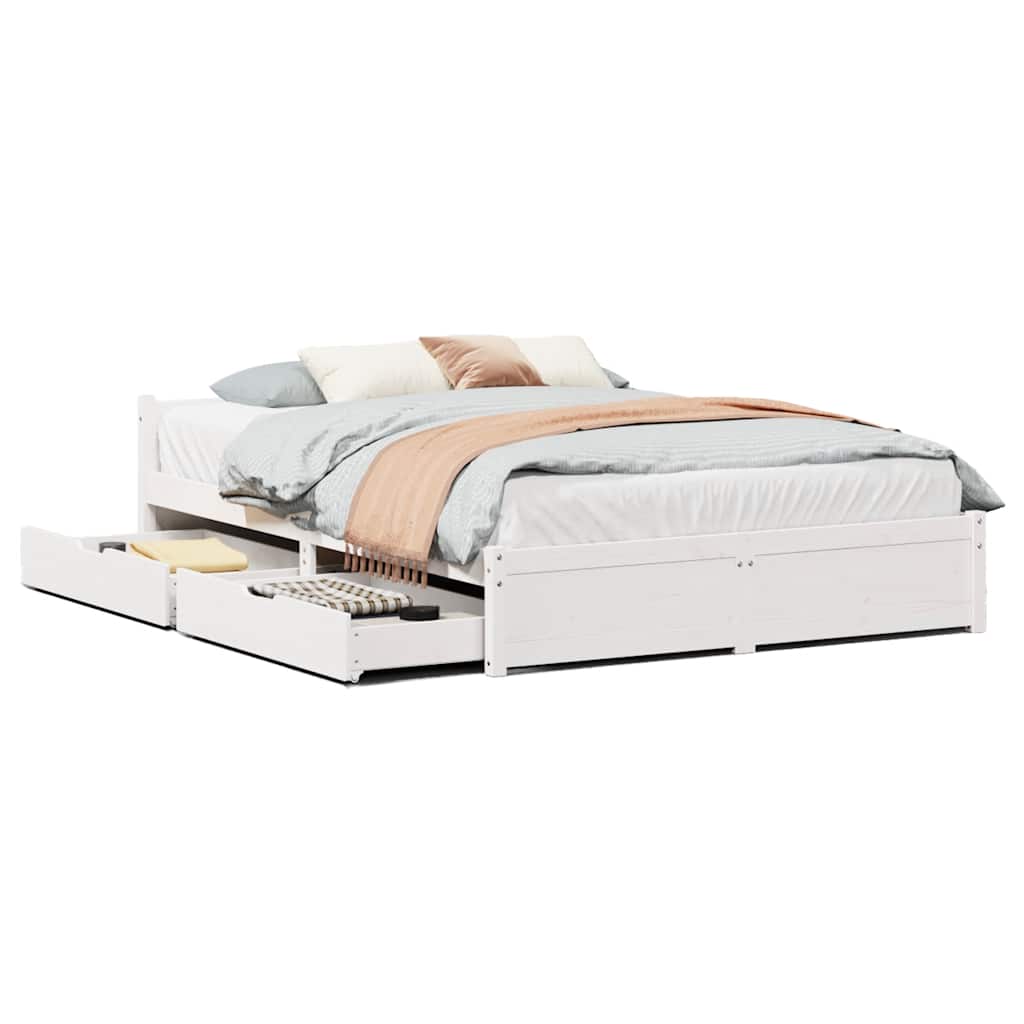 Cadre de lit sans matelas blanc 140x190 cm bois de pin massif - XIOS