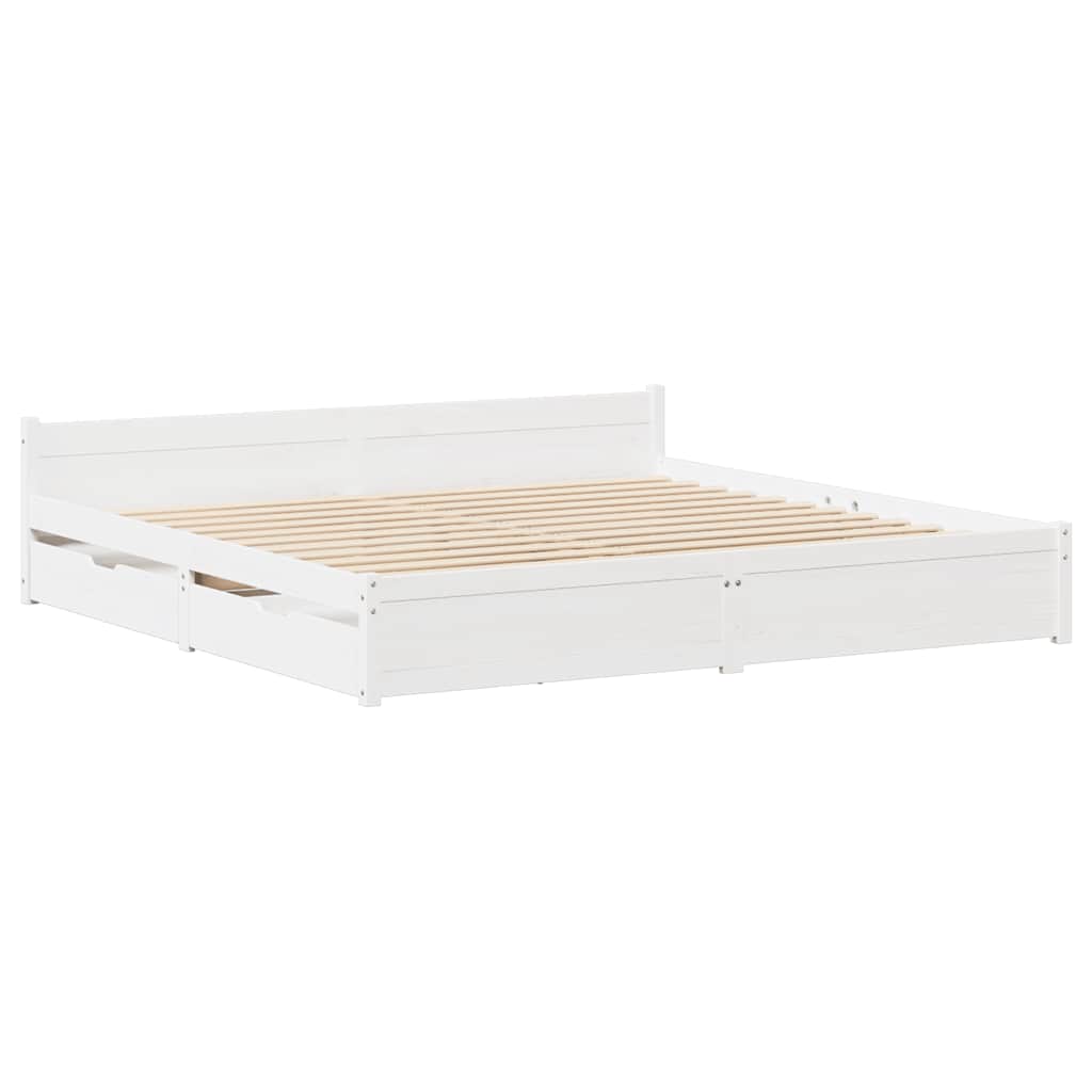 Cadre de lit sans matelas blanc 140x190 cm bois de pin massif - XIOS
