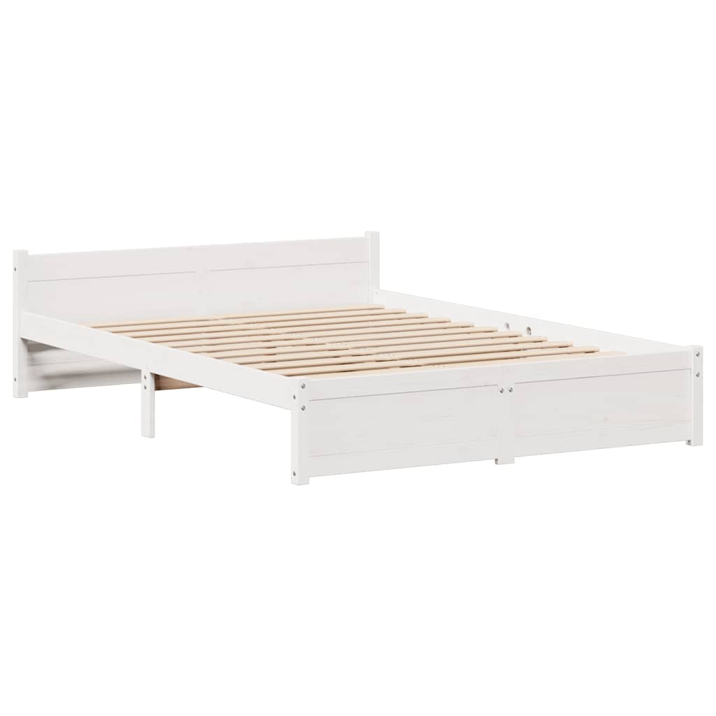 Cadre de lit sans matelas blanc 140x190 cm bois de pin massif - XIOS