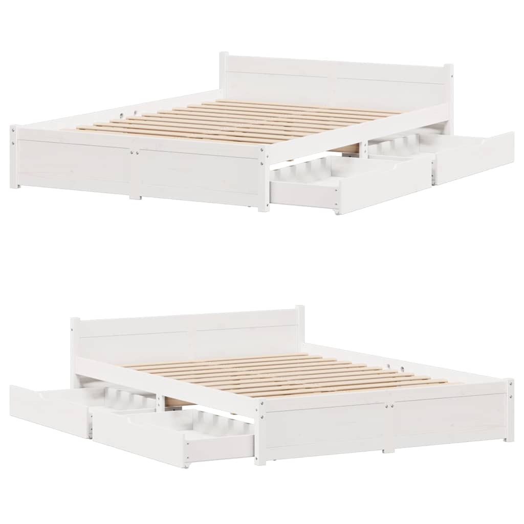 Cadre de lit sans matelas blanc 140x190 cm bois de pin massif - XIOS