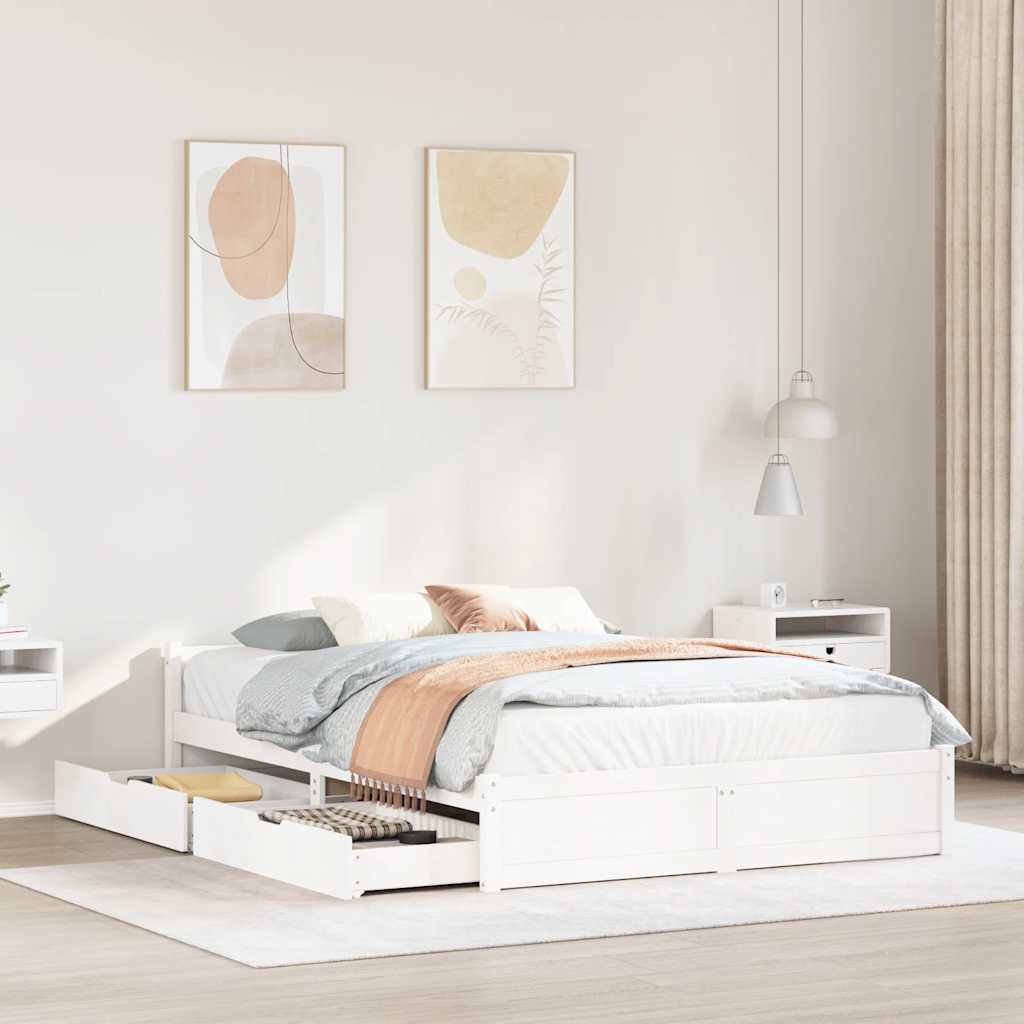 Cadre de lit sans matelas blanc 140x190 cm bois de pin massif - XIOS
