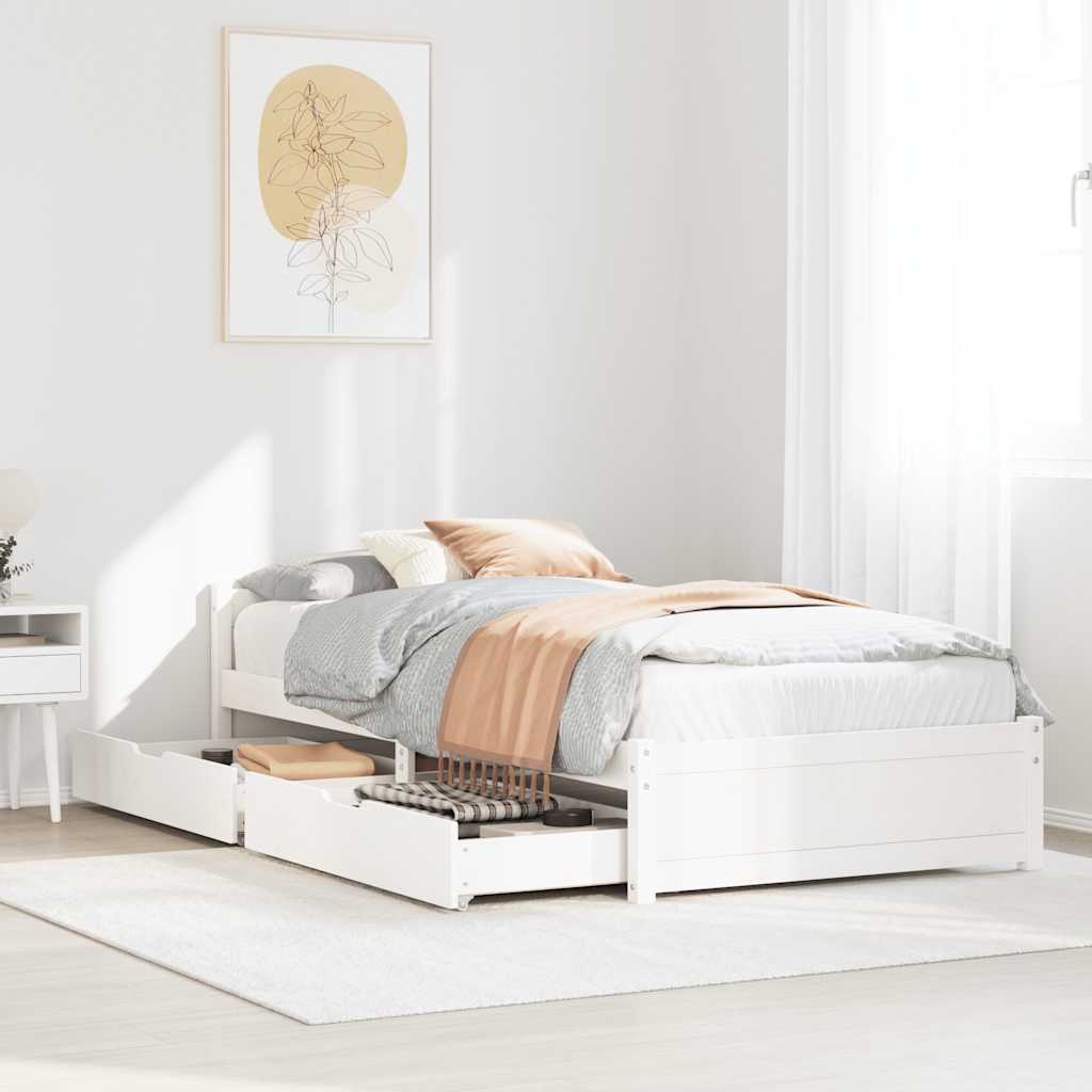 Cadre de lit sans matelas blanc 90x200 cm bois de pin massif - XIOS