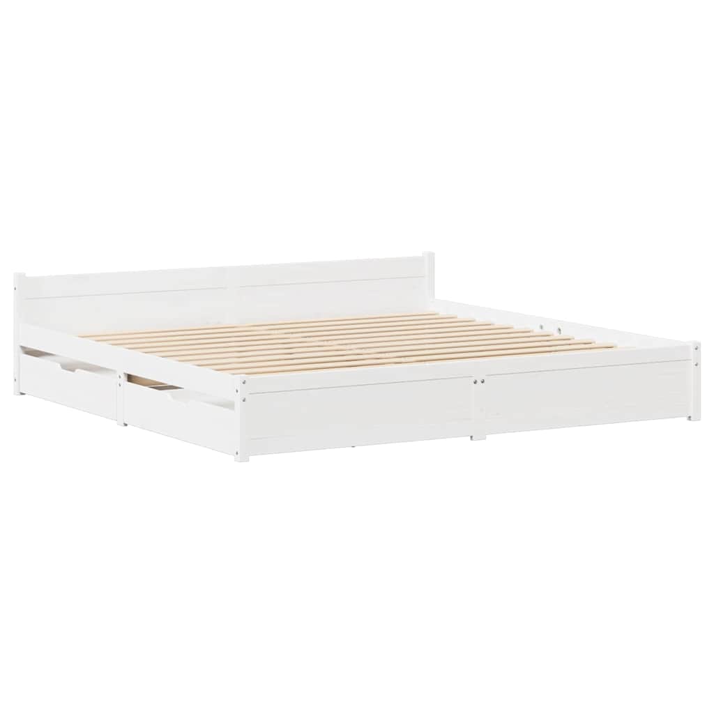 Cadre de lit sans matelas blanc 150x200 cm bois de pin massif - XIOS