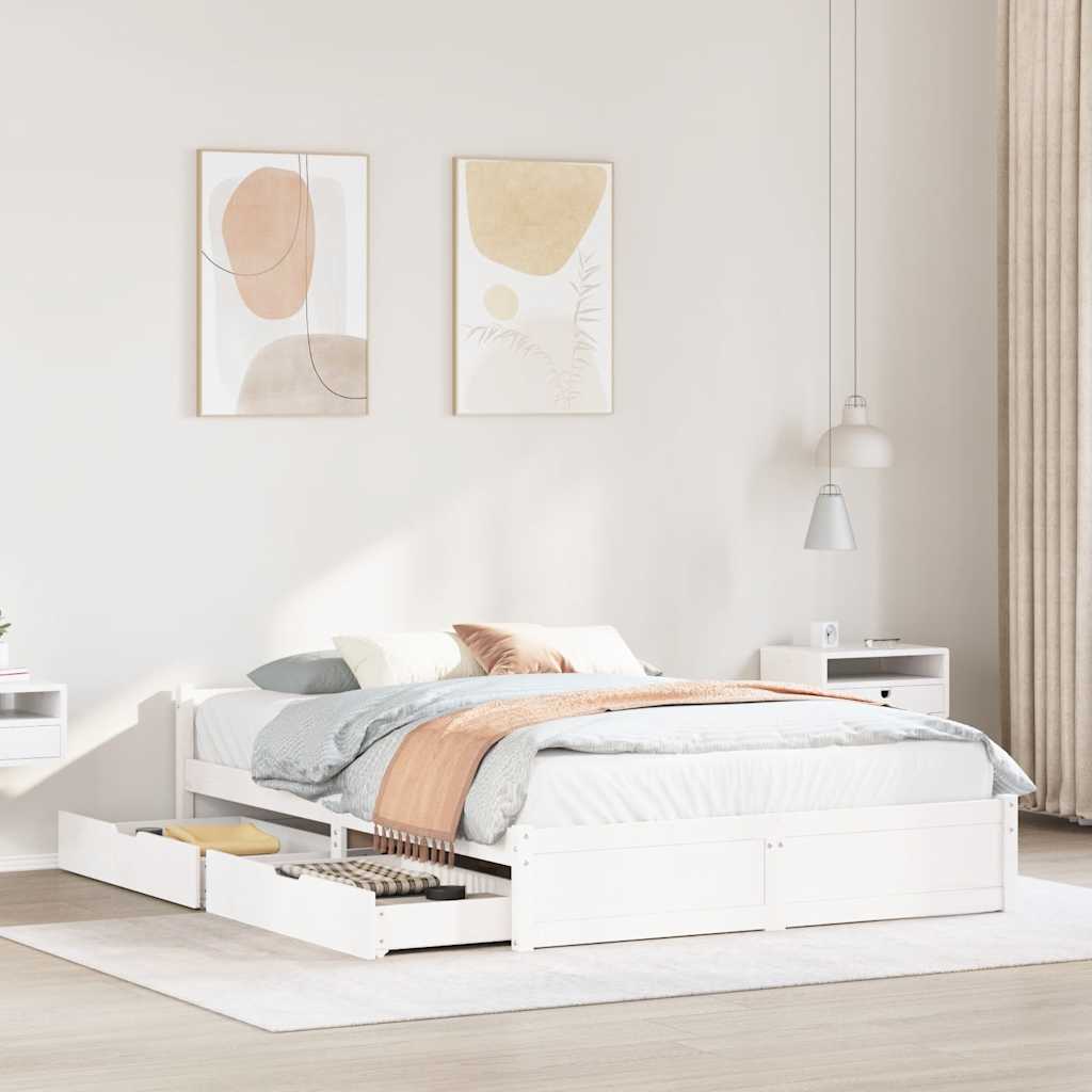 Cadre de lit sans matelas blanc 150x200 cm bois de pin massif - XIOS