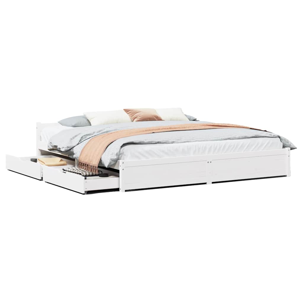 Cadre de lit sans matelas blanc 160x200 cm bois de pin massif - XIOS