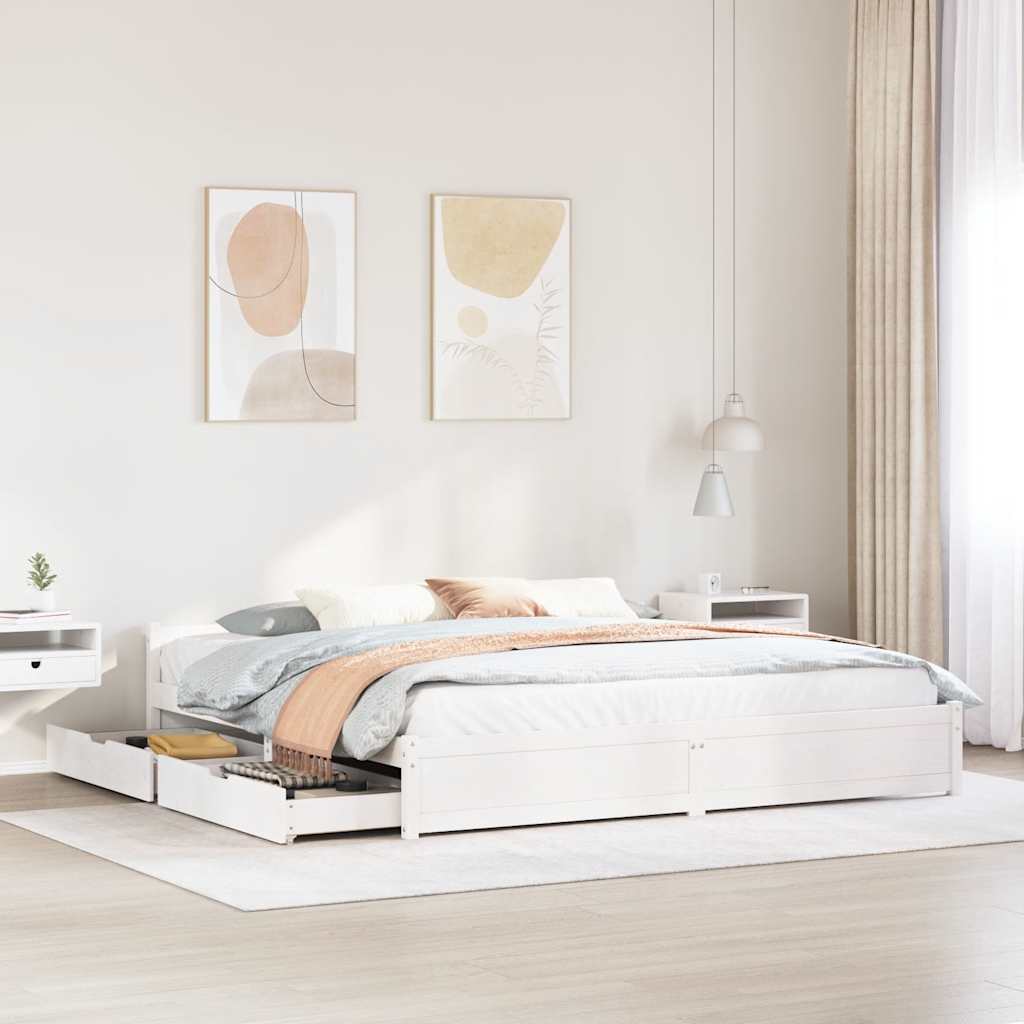 Cadre de lit sans matelas blanc 160x200 cm bois de pin massif - XIOS