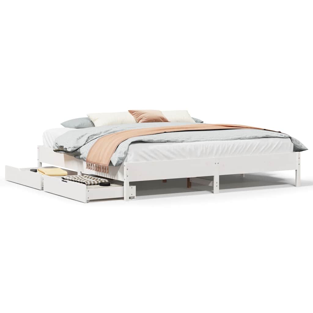 Cadre de lit sans matelas blanc 200x200 cm bois massif de pin - XIOS