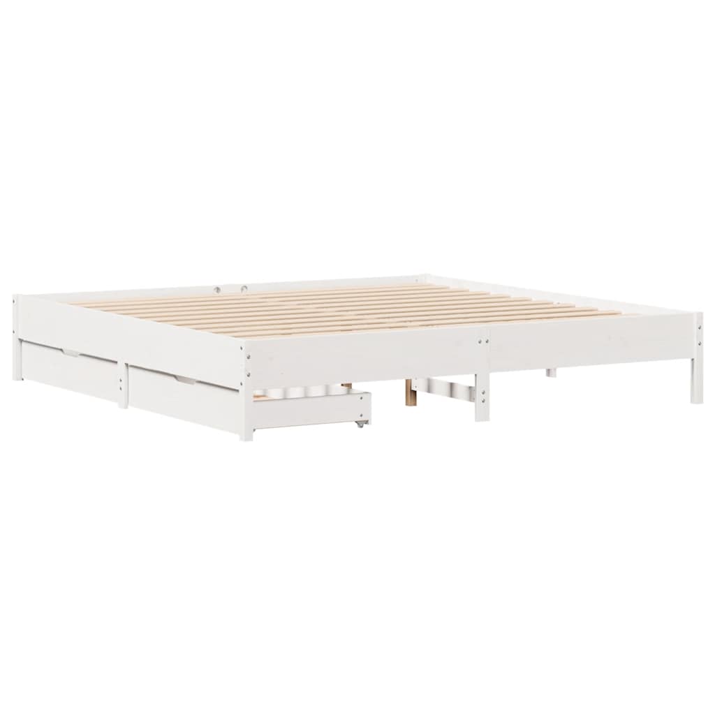 Cadre de lit sans matelas blanc 200x200 cm bois massif de pin - XIOS