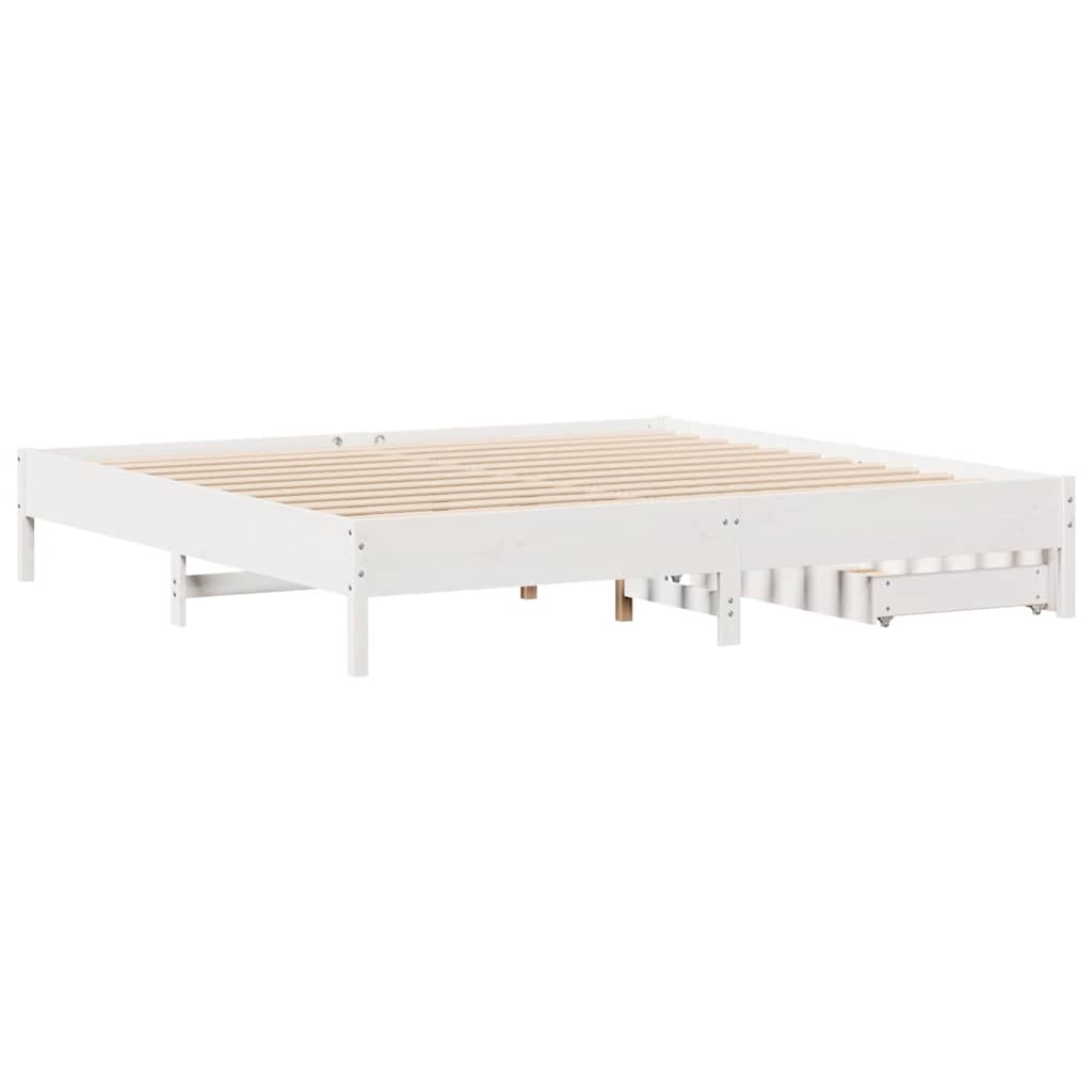 Cadre de lit sans matelas blanc 200x200 cm bois massif de pin - XIOS