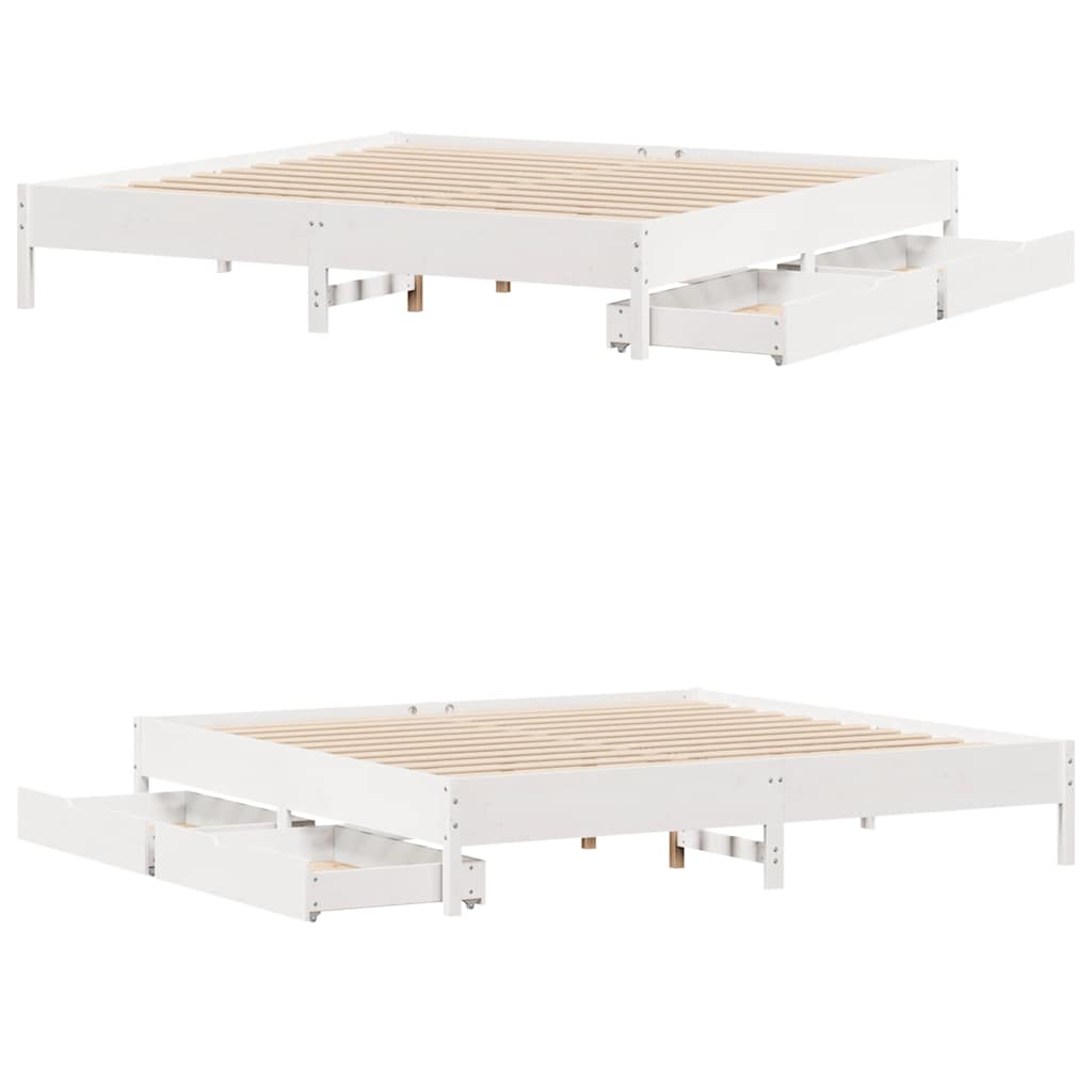 Cadre de lit sans matelas blanc 200x200 cm bois massif de pin - XIOS