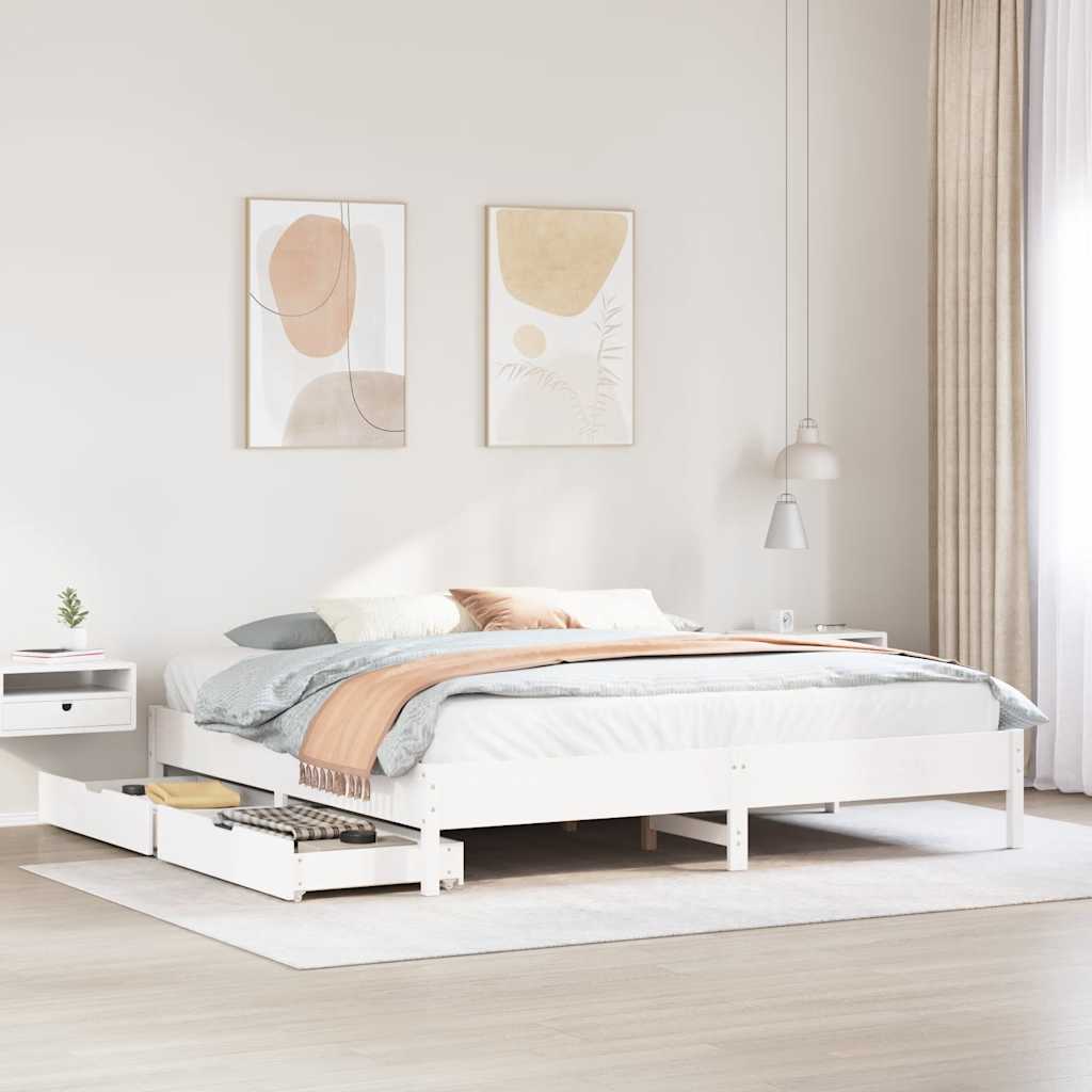 Cadre de lit sans matelas blanc 200x200 cm bois massif de pin - XIOS
