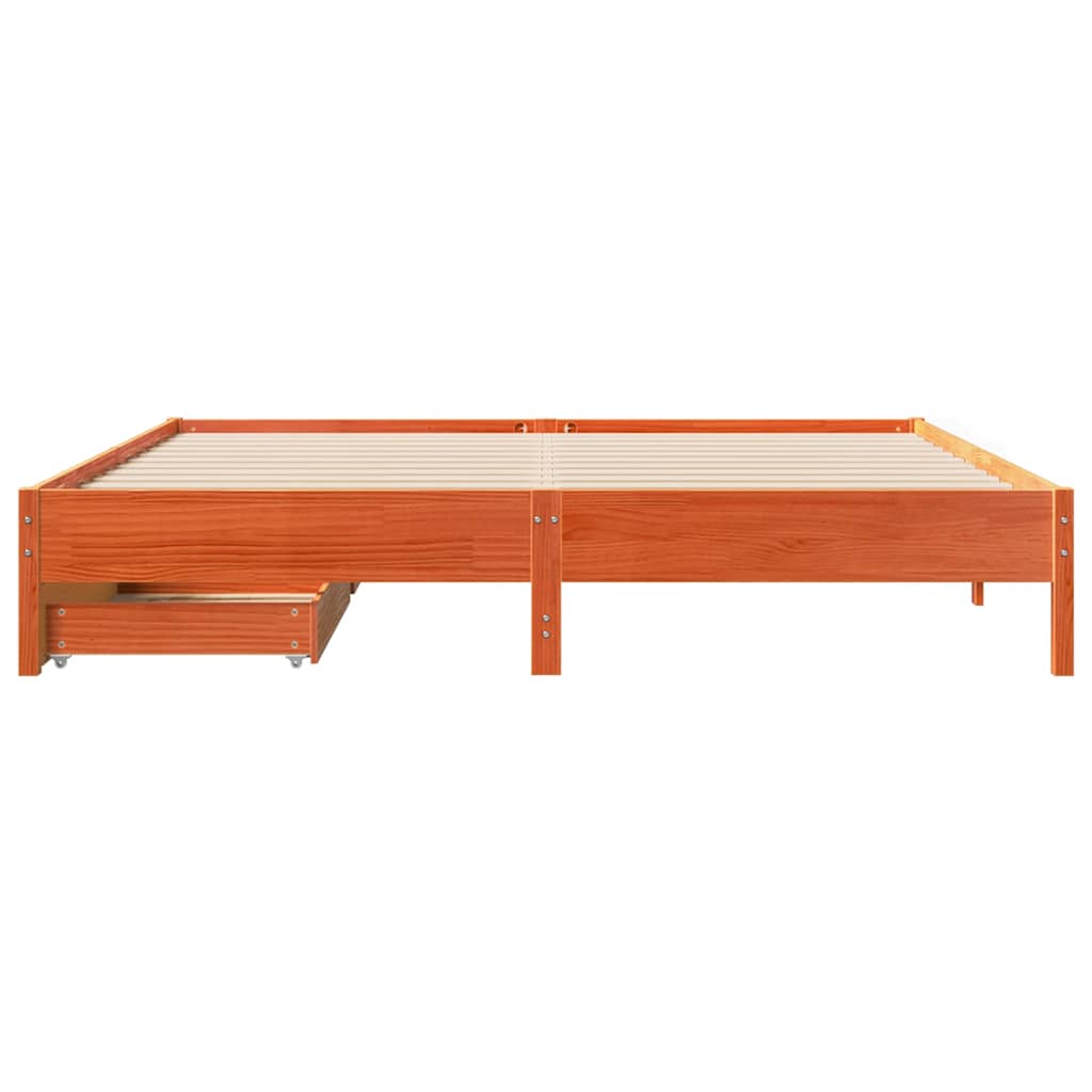 Cadre de lit sans matelas cire marron 200x200cm bois pin massif - XIOS