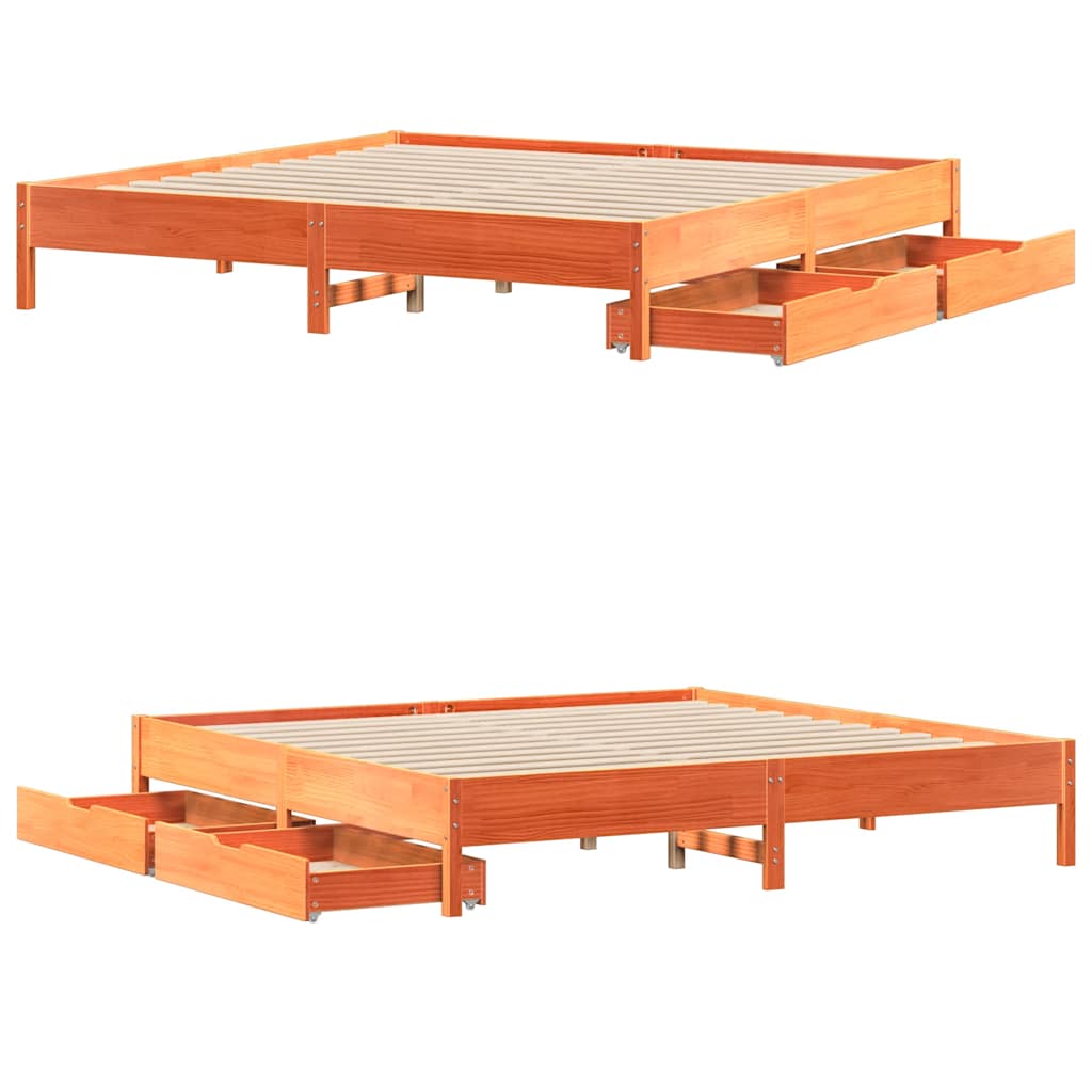 Cadre de lit sans matelas cire marron 200x200cm bois pin massif - XIOS