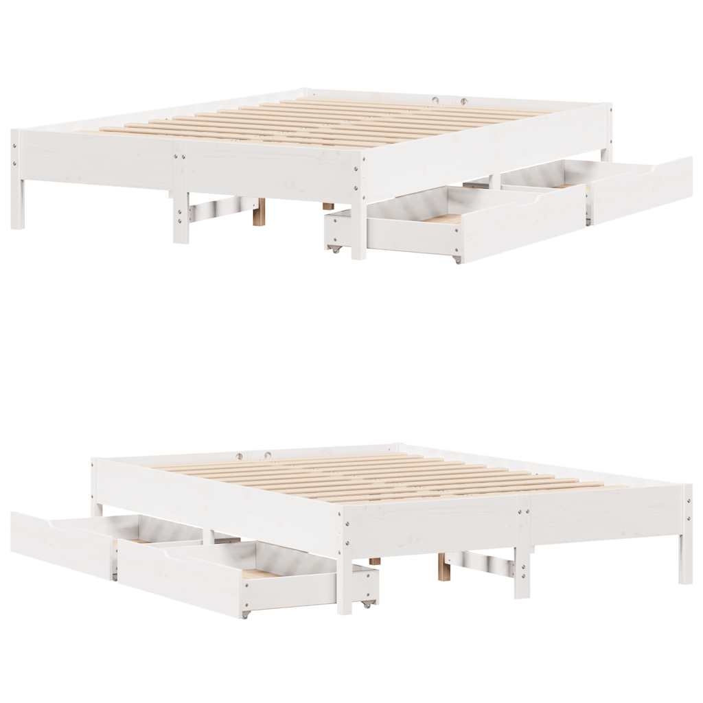 Cadre de lit sans matelas blanc 160x200 cm bois de pin massif - XIOS