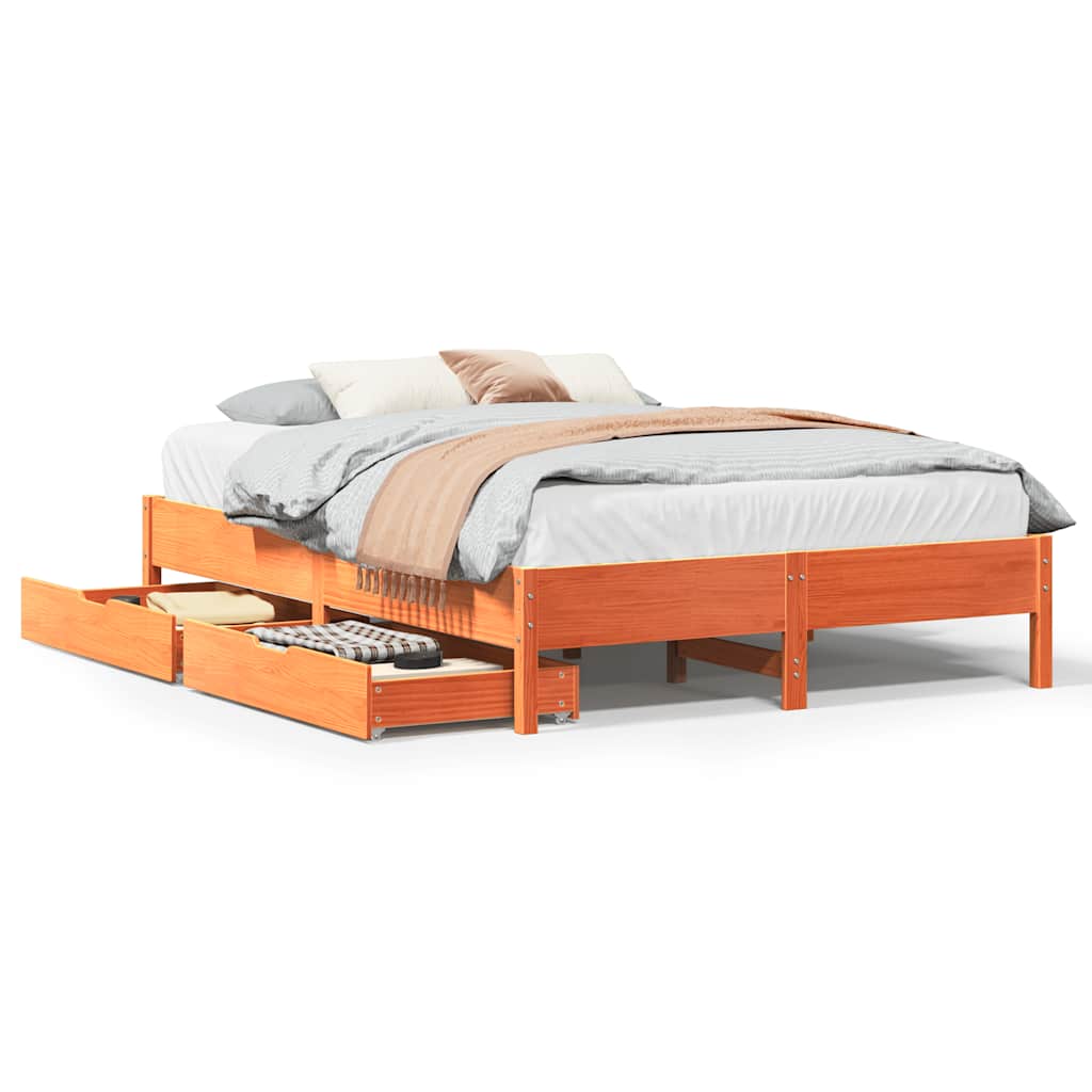 Cadre de lit sans matelas cire marron 160x200cm bois pin massif - XIOS