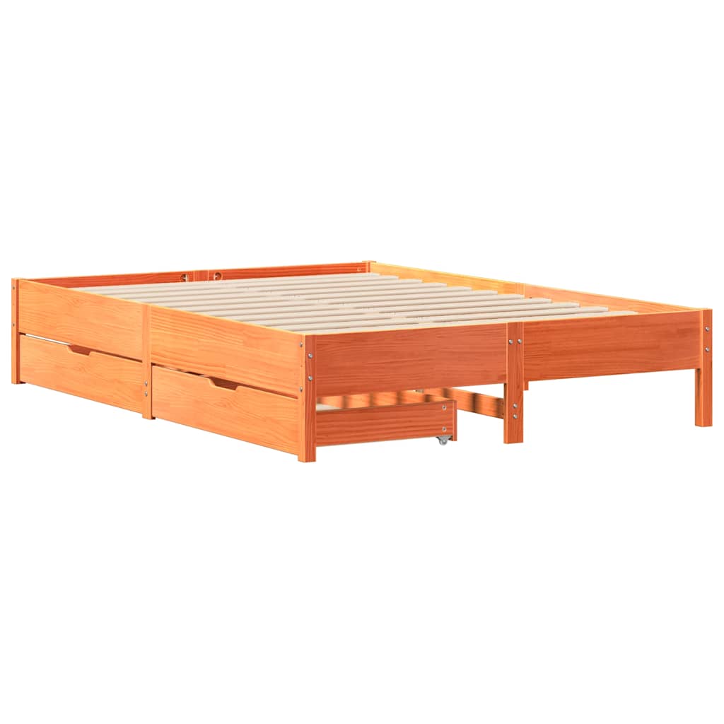 Cadre de lit sans matelas cire marron 160x200cm bois pin massif - XIOS