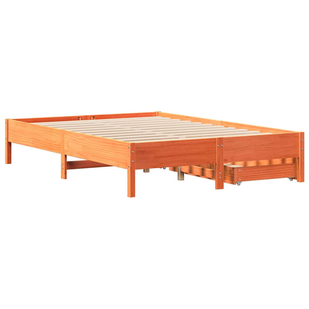 Cadre de lit sans matelas cire marron 160x200cm bois pin massif - XIOS
