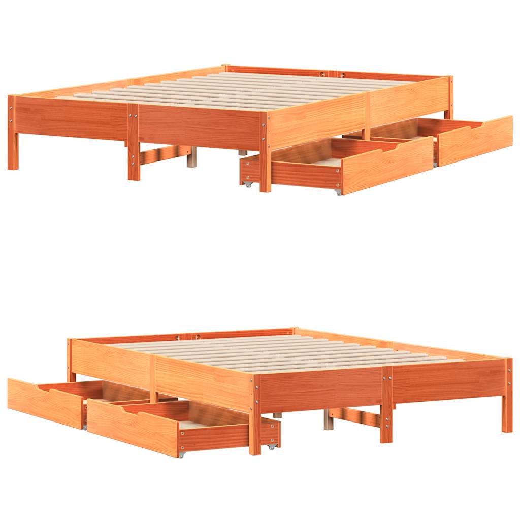 Cadre de lit sans matelas cire marron 160x200cm bois pin massif - XIOS